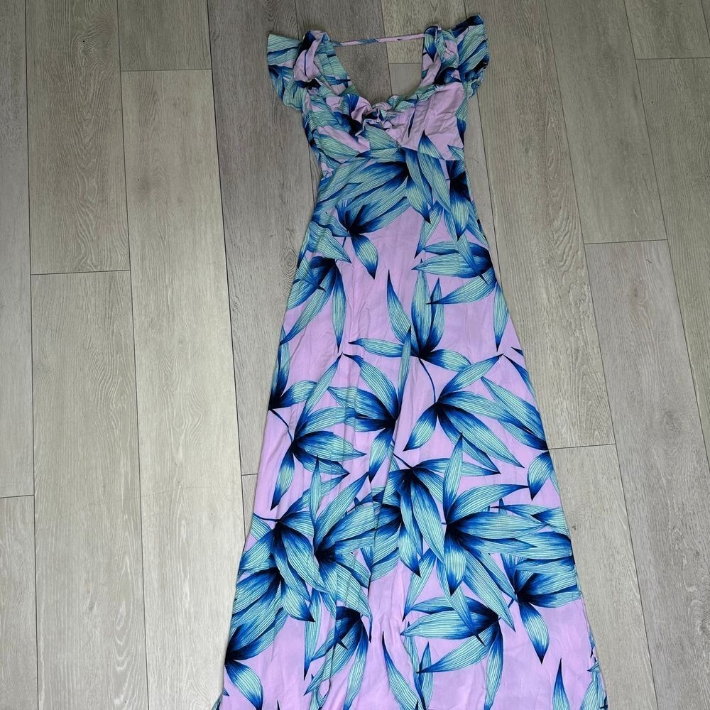 Vici maxi floral pink and blue flowy maxi dress tropical flutter sleeves size s - Picture 4 of 10